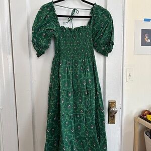 Hill House Green Floral Long Sleeve Dress